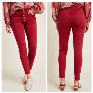 Anthropologie Pilcro High Rise Skinny Button Fly Red Jeans Sz 28 - retro mod EUC